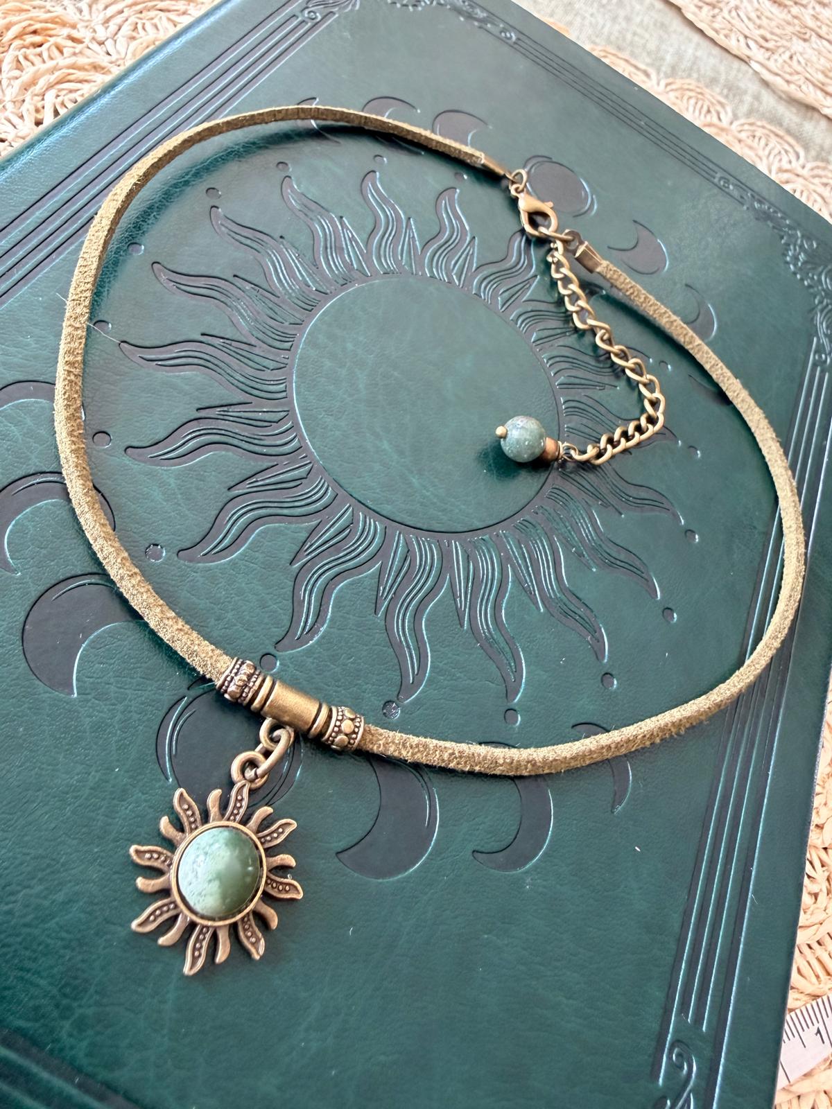 Choker z awenturynem – zielony kamień naturalny, naszyjnik boho vintage, talizman szczęścia Agnes Arte