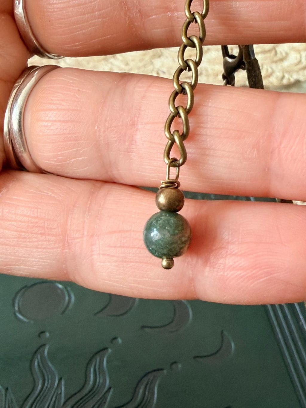 Choker z awenturynem – zielony kamień naturalny, naszyjnik boho vintage, talizman szczęścia Agnes Arte