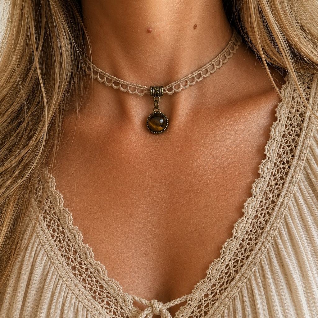 Tygrysie Oko Choker Boho Vintage – Kamień Odwagi i Pewności Siebie | Agnes Arte