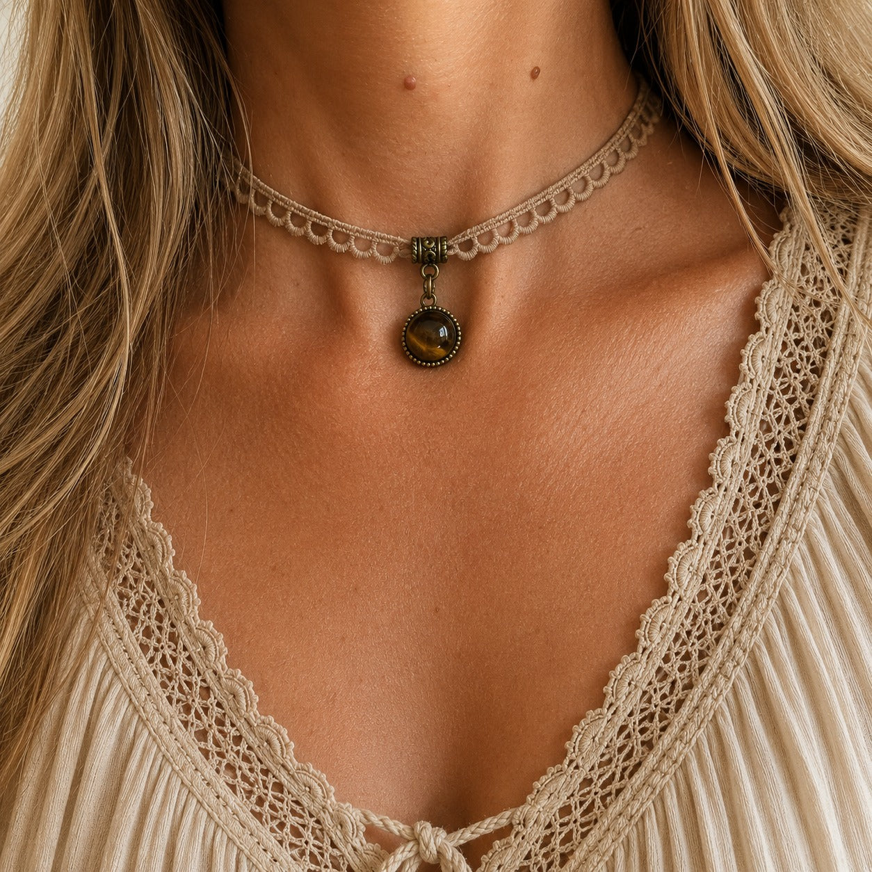 Tygrysie Oko Choker Boho Vintage – Kamień Odwagi i Pewności Siebie | Agnes Arte